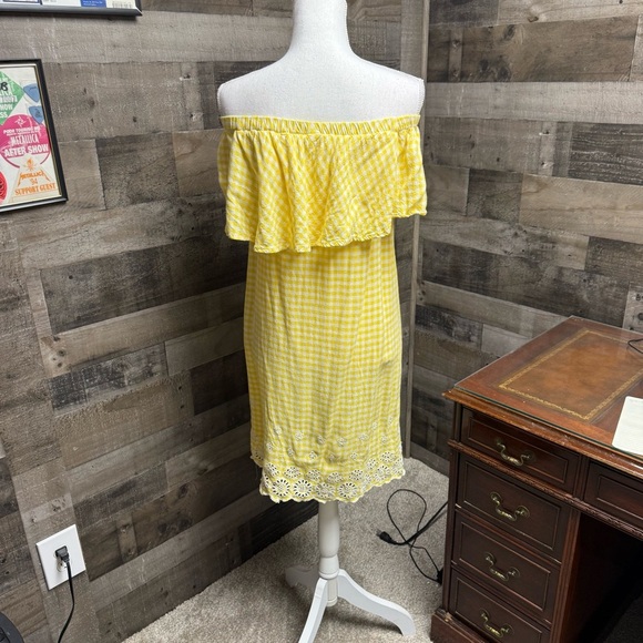 Old Navy Yellow/white gingham On/Off-Shoulder sundress size small - Picture 3 of 7